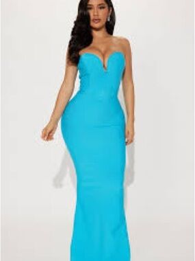 Fashion Nova Strapless Turquoise Mermaid Gown